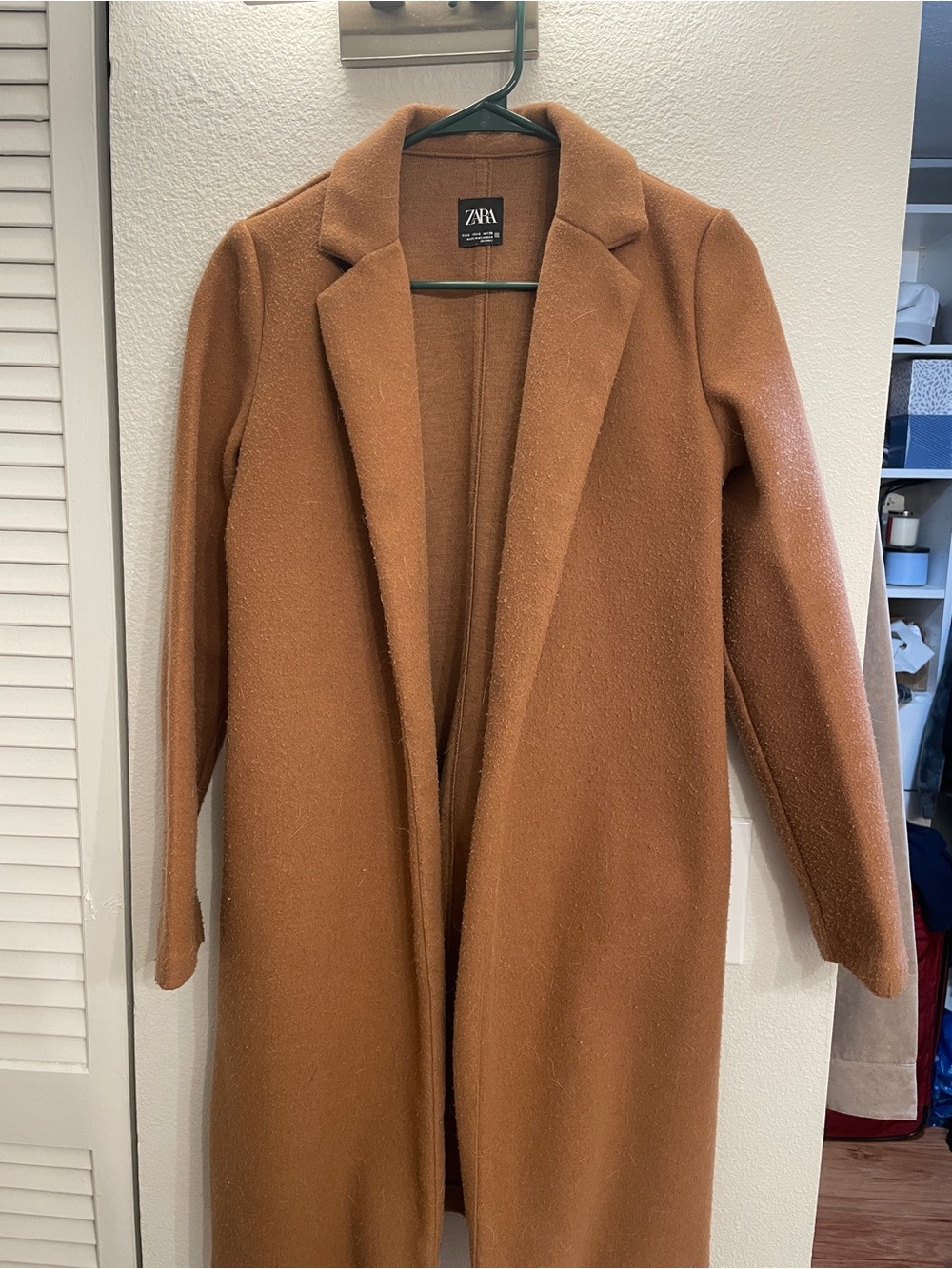 Zara Camel Open-Front Long Trench Coat